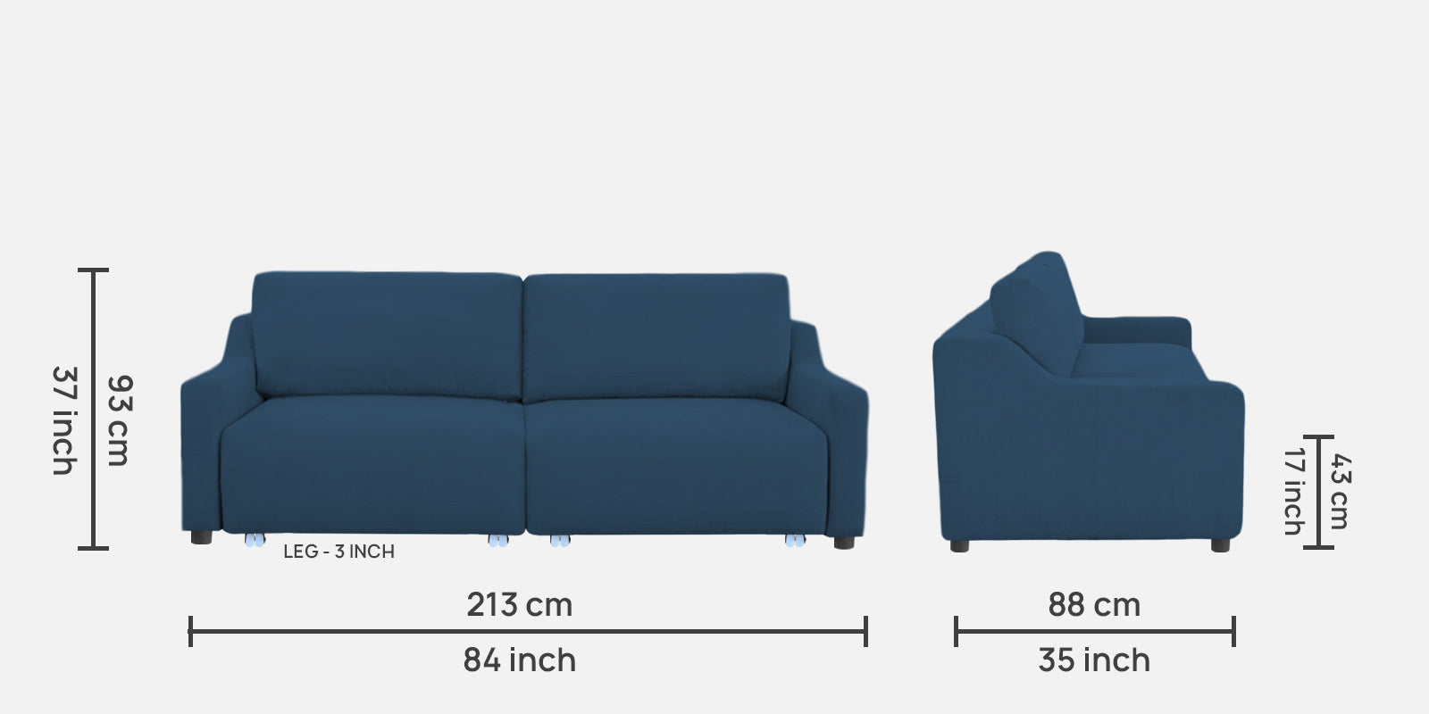 Gabby Fabric 3 Seater Pull Out Sofa Cum Bed In Light Blue Colour