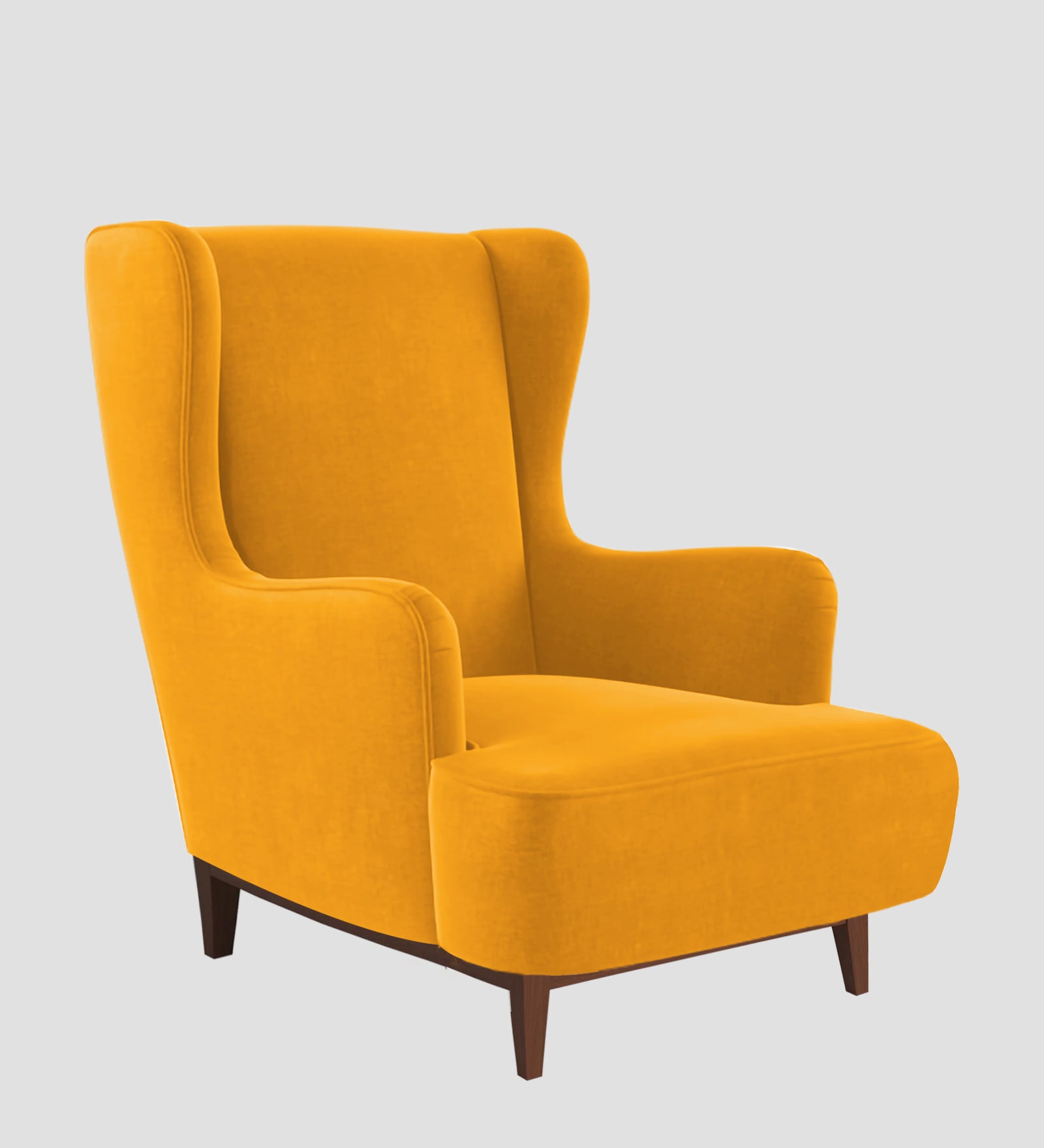 Suri Velvet 1 Seater Wing Chair in Safforn Yellow Colour