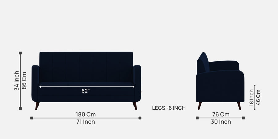 Wiki Velvet 3 Seater Sofa In Dark Blue Colour - Febonic Living
