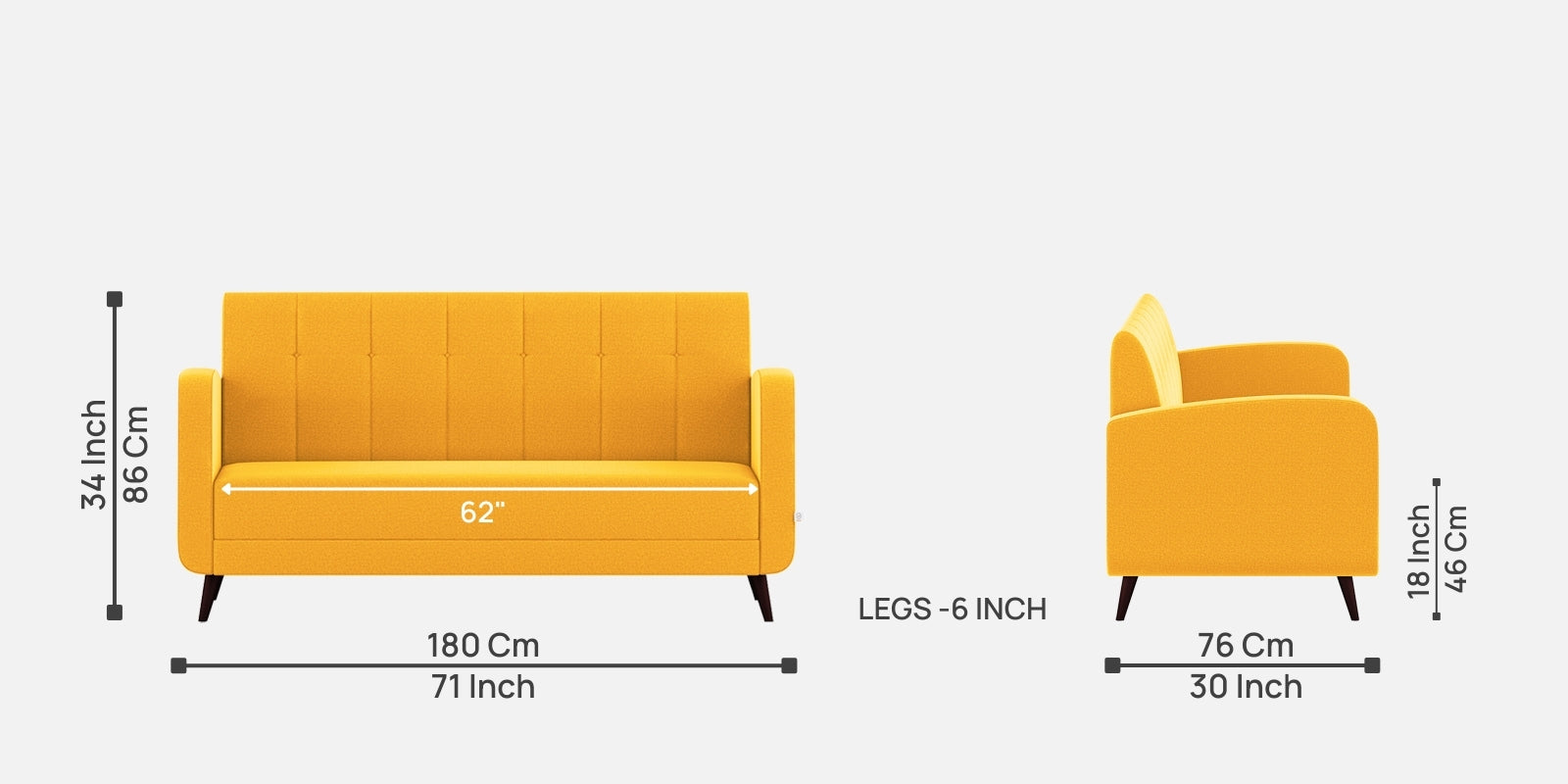 Wiki Velvet 3 Seater Sofa in Safforn Yellow Colour