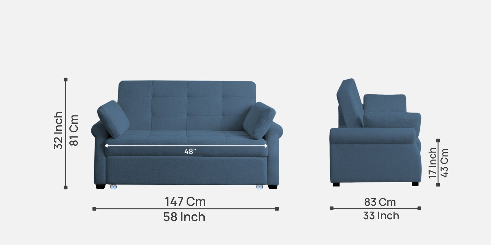 Fornia Fabric 2 Seater Pull Out Sofa Cum Bed In Light Blue Colour