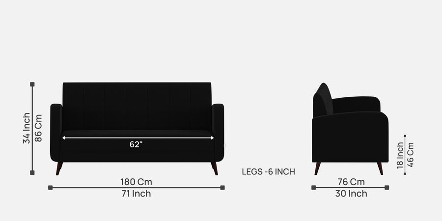 Wiki Velvet 3 Seater Sofa In Adam Black Colour - Febonic Living