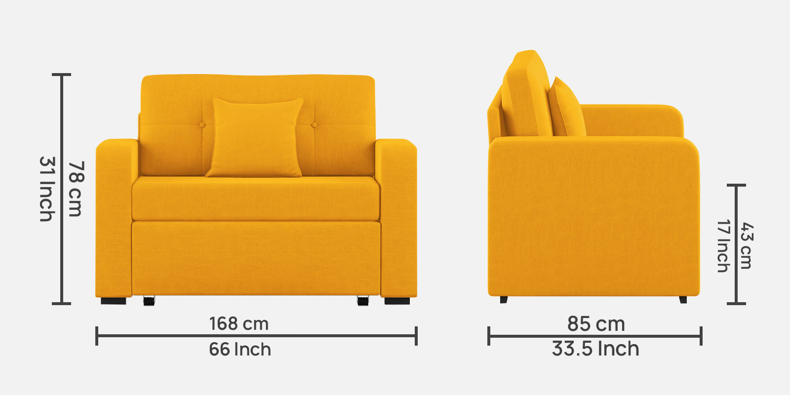 Rocky Fabric 2 Seater Pull Out Sofa Cum Bed In Bold Yellow Colour With Storage