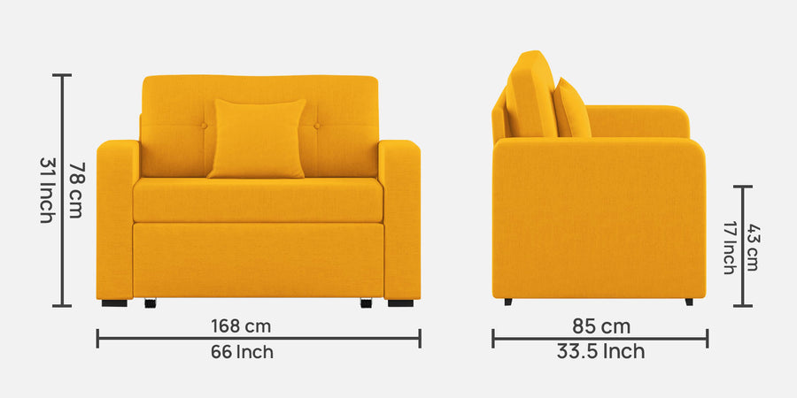 Rocky Fabric 2 Seater Pull Out Sofa Cum Bed In Bold Yellow Colour With Storage - Febonic Living