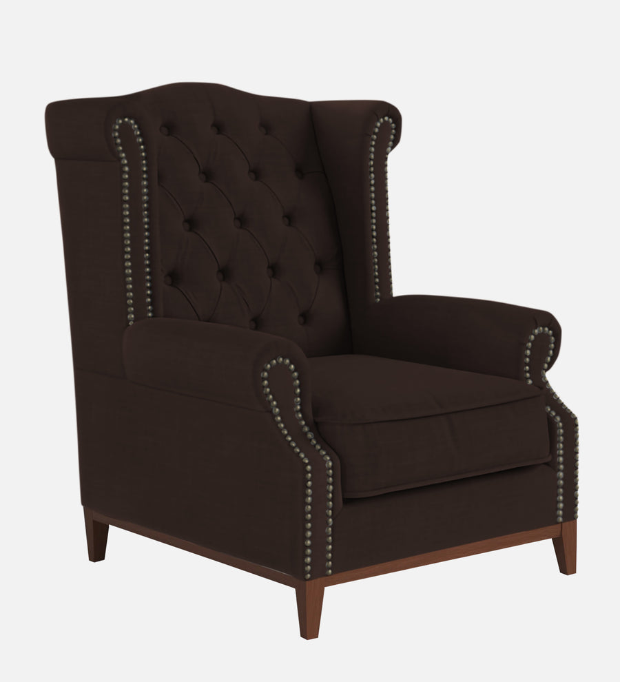 Nory Fabric Wing Chair In Coffee Brown Colour - Febonic Living