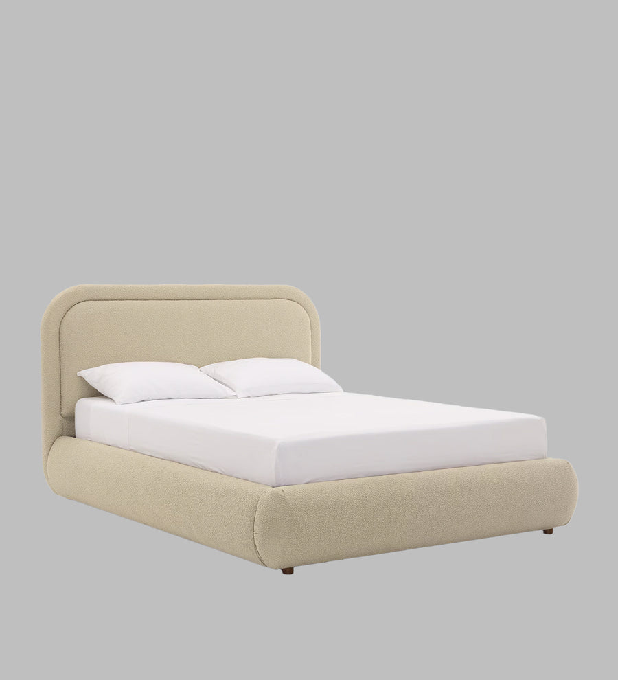 Nemo Boucle Upholstered Queen Size Bed In Shell White Colour - Febonic Living