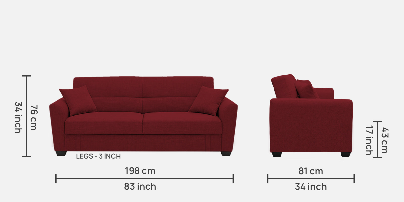 Bony Fabric 3 Seater Convertable Sofa Cum Bed In Corel Red Colour