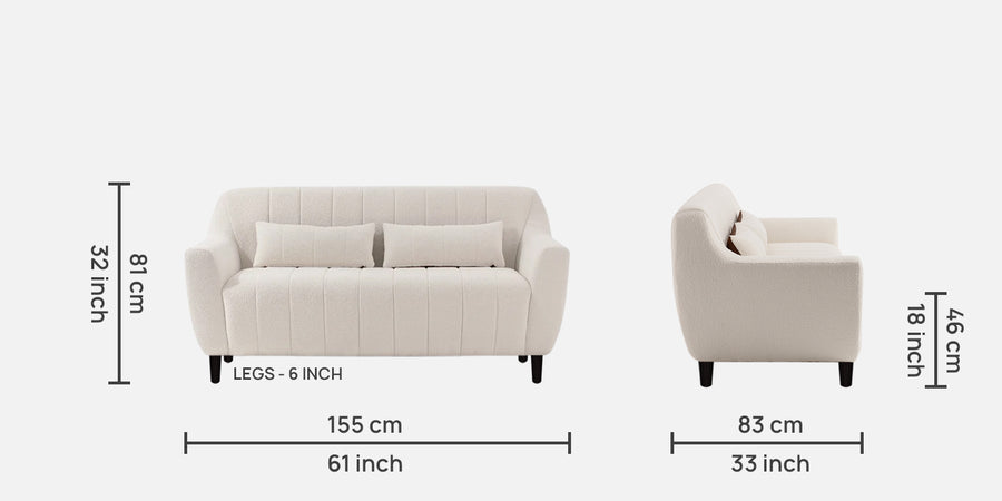Nesco Boucle Fabric 2 Seater Sofa In Bright White Colour - Febonic Living