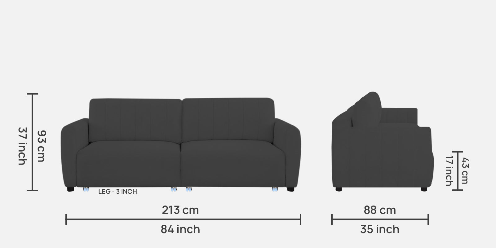 Vima Fabric 3 Seater Pull Out Sofa Cum Bed In Charcoal Grey Colour