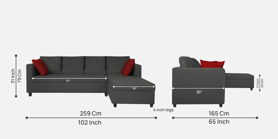 Nebula Fabric Lhs Sectional Sofa 3 Lounger In Charcoal Grey Colour - Febonic Living