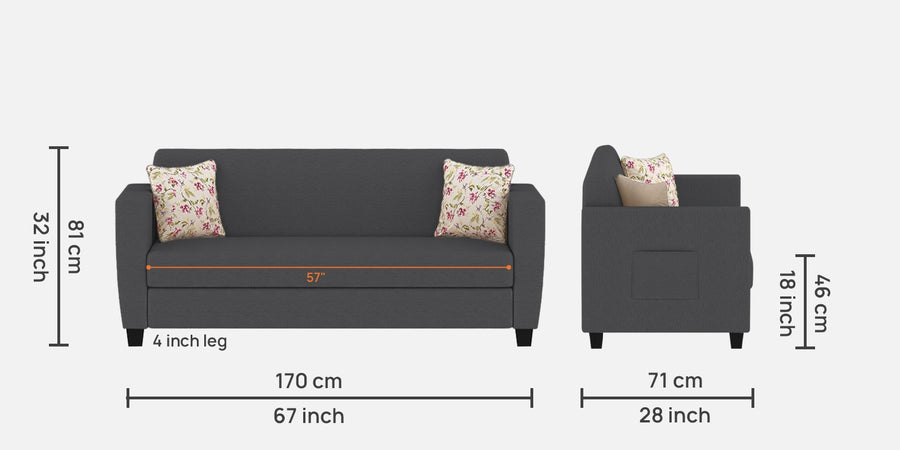 Gozi Fabric 3 Seater Sofa In Maba Grey Colour - Febonic Living