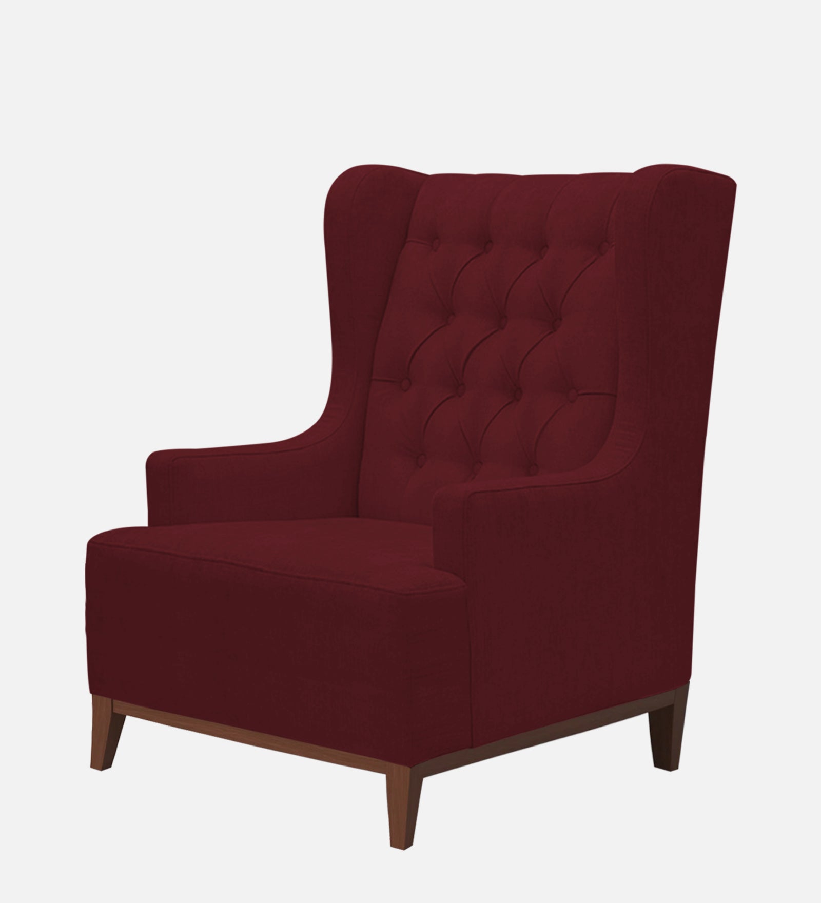 Kuchi Fabric 1 Seater Wing Chair Sofa in Blood Maroon Colour