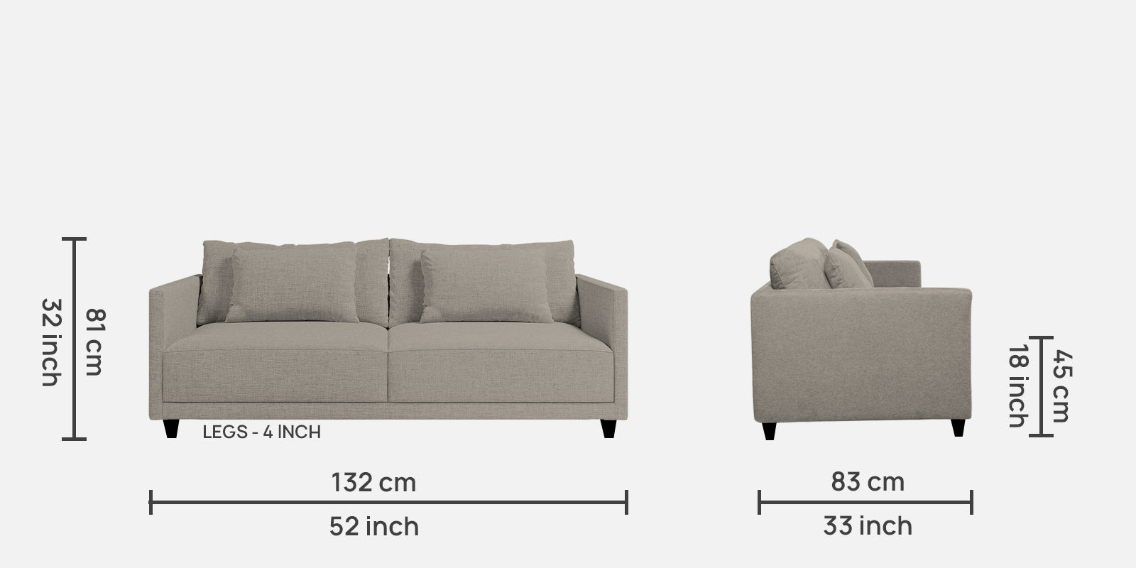 Kera Fabric 2 Seater Sofa in Lit Grey Colour