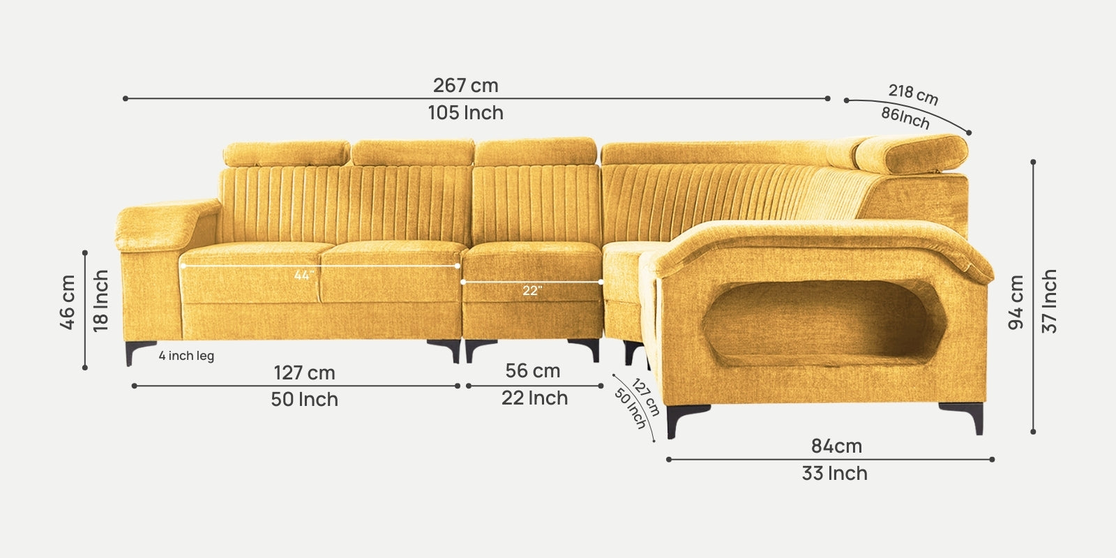 Draco Fabric Corner Sofa in Blush Yellow Colour