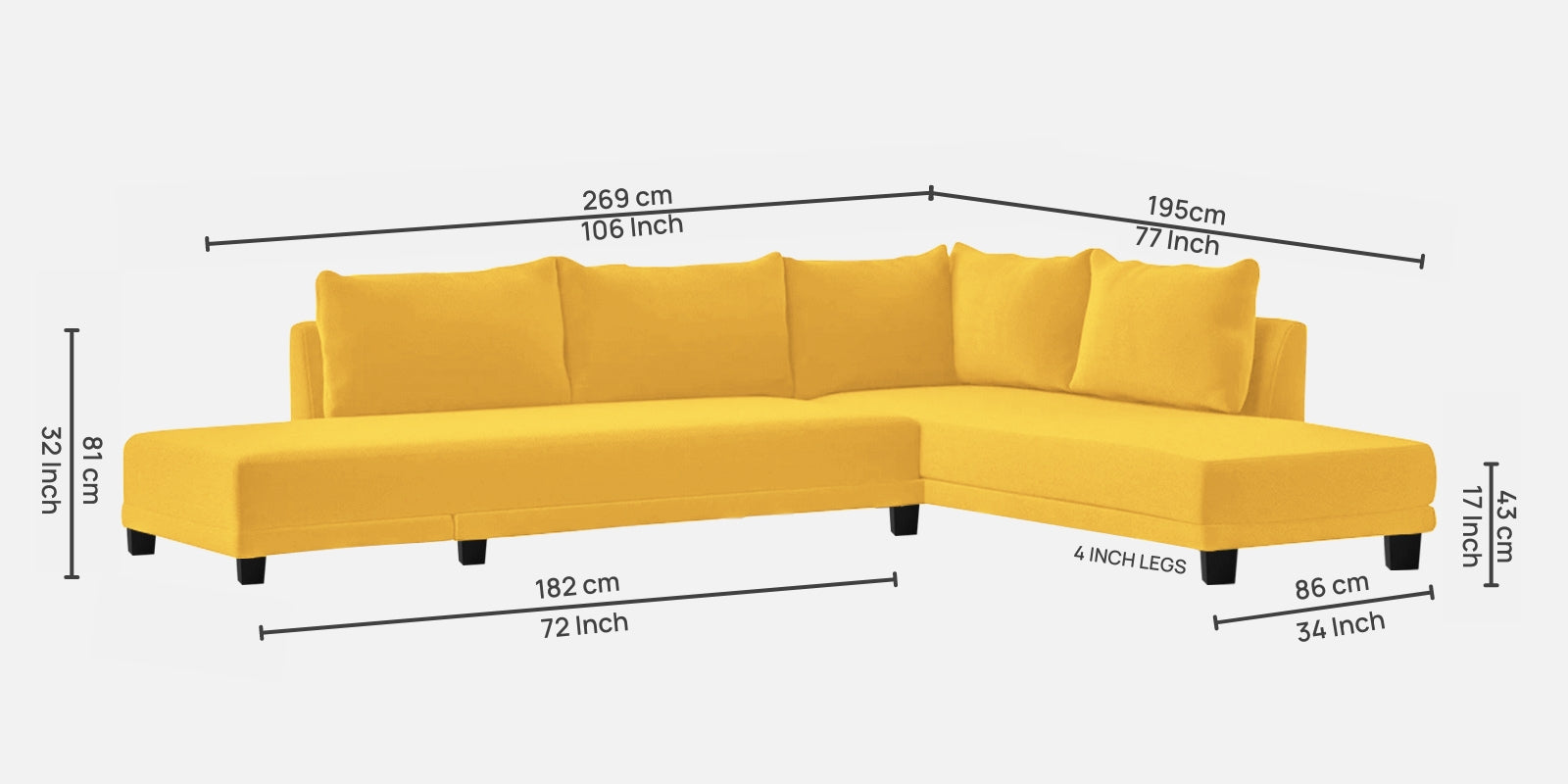 Ira Fabric LHS 6 Seater Sofa Cum Bed In Bold Yellow Colour