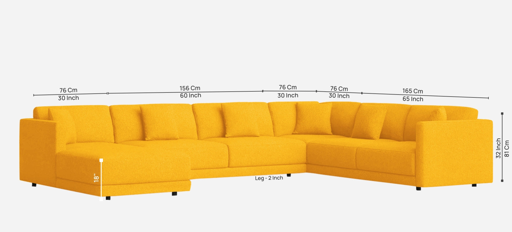 Carlin Fabric RHS 8 Seater Sectional Sofa In Bold Yellow Colour