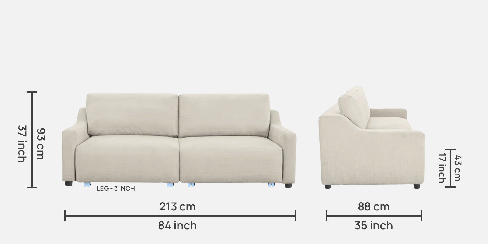 Gabby Fabric 3 Seater Pull Out Sofa Cum Bed In Ivory Cream Colour