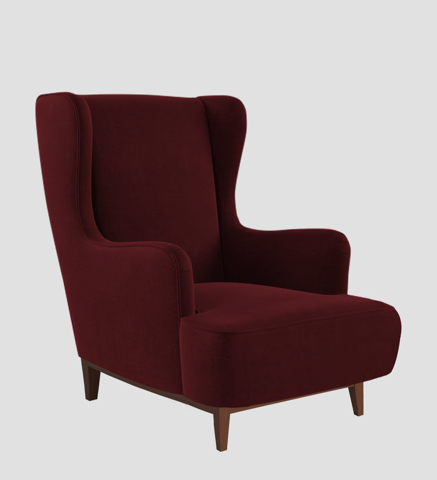 Suri Velvet Wing Chair In Dark Maroon Colour - Febonic Living