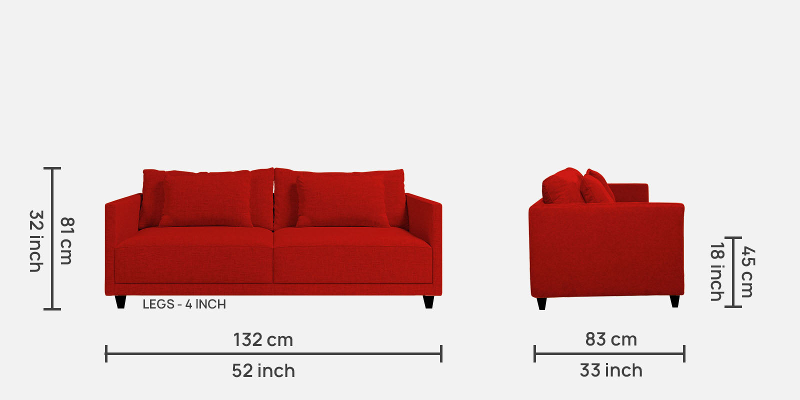 Kera Fabric 2 Seater Sofa in Ruby Red Colour