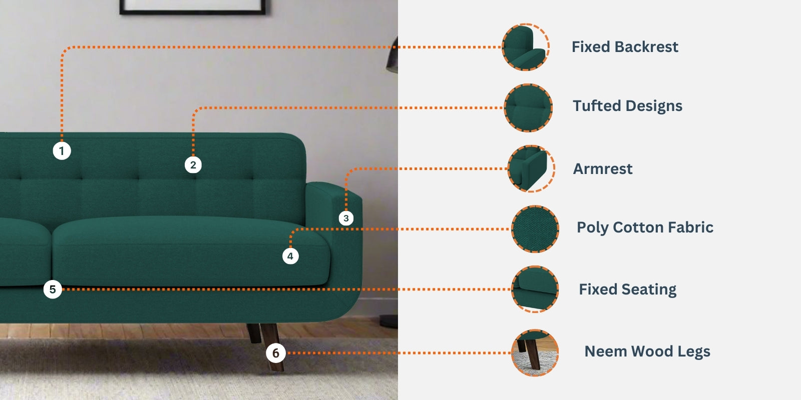 Marsela Fabric 3 Seater Sofa in Kelly Green Colour