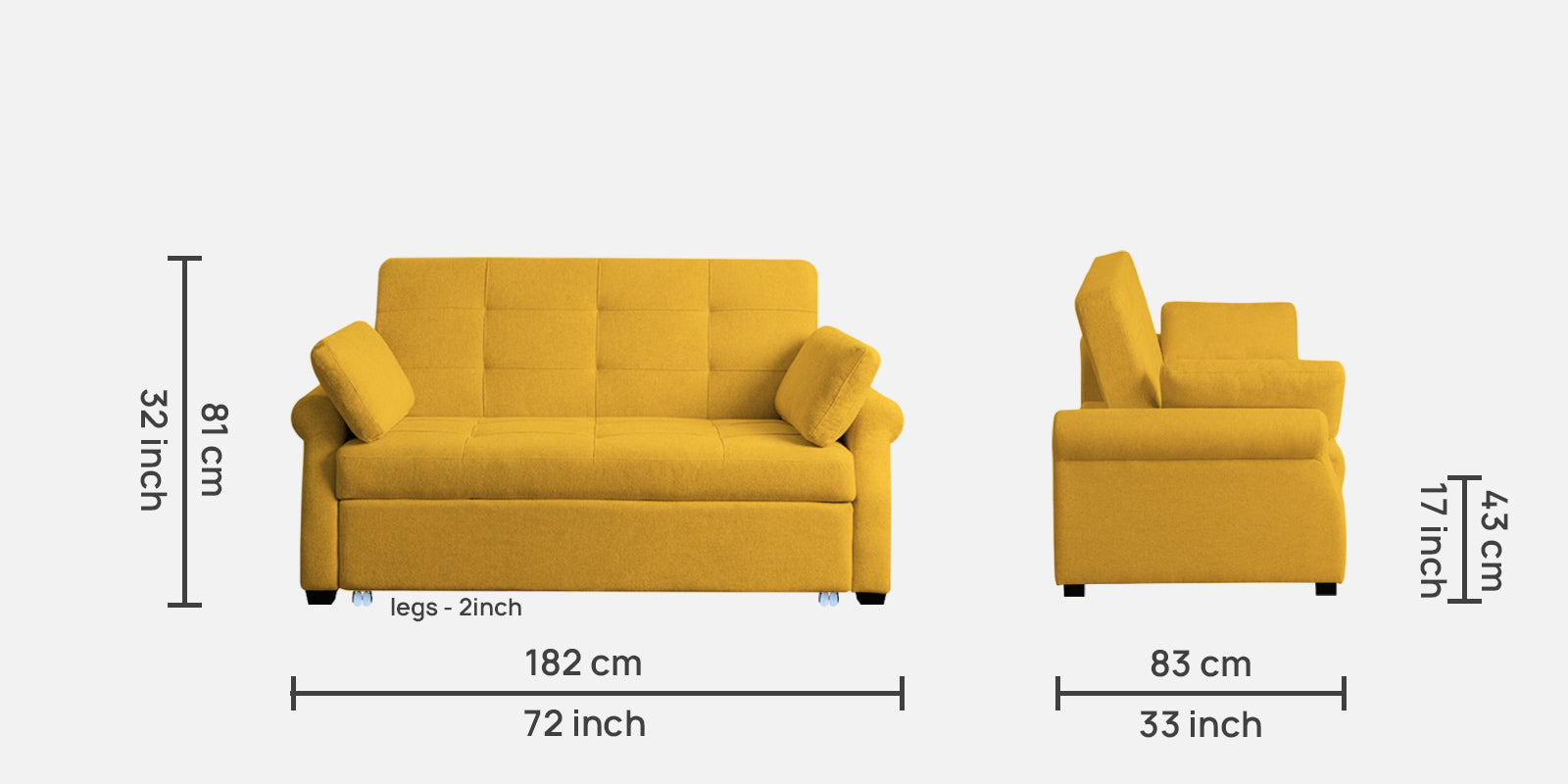 Fornia Fabric 3 Seater Pull Out Sofa Cum Bed In Bold Yellow Colour