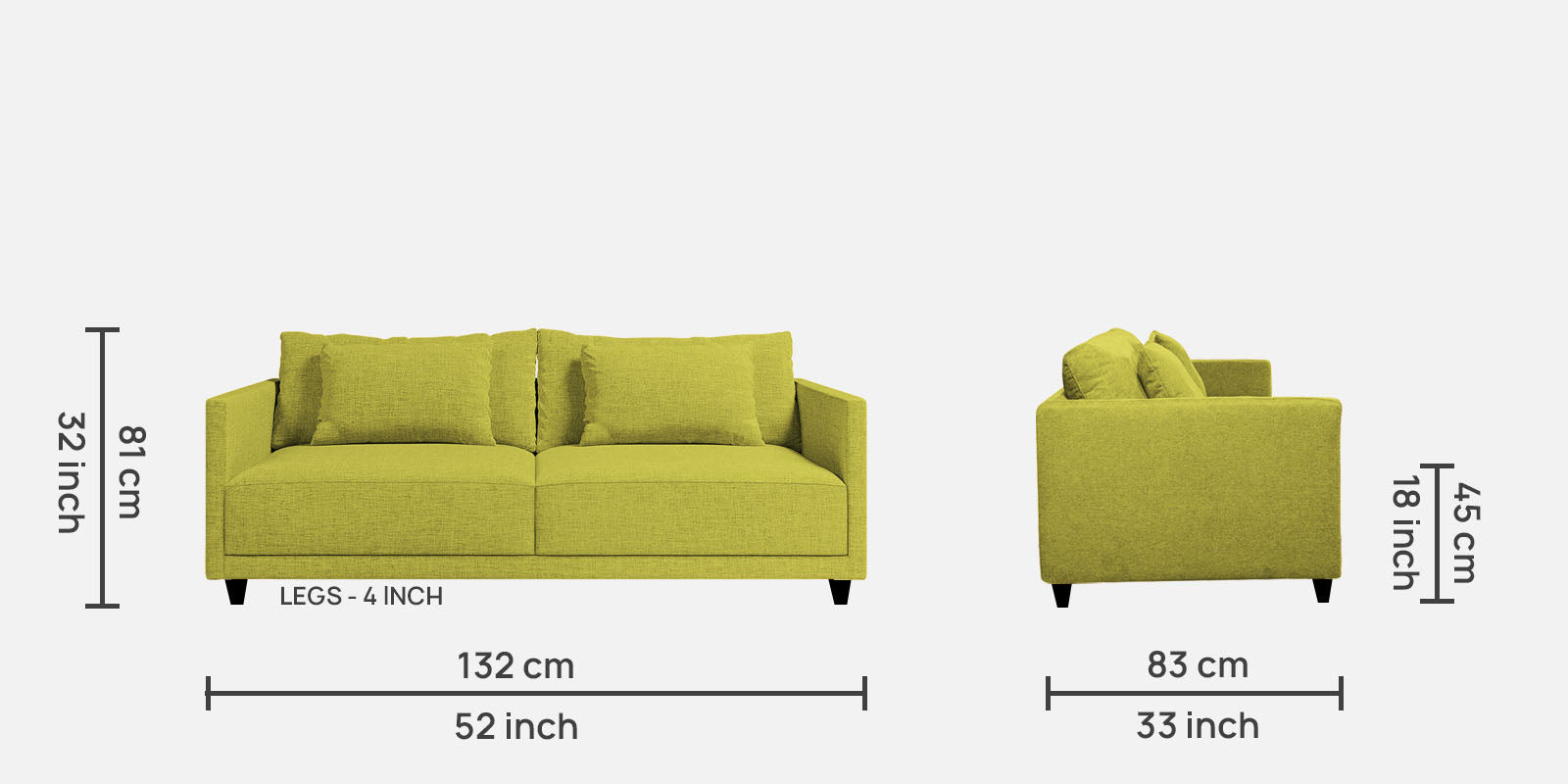 Kera Fabric 2 Seater Sofa in Parrot Green Colour