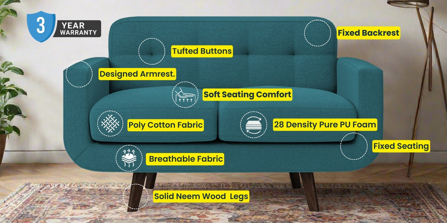 Marsela Fabric 2 Seater Sofa In Royal Orange Colour - Febonic Living