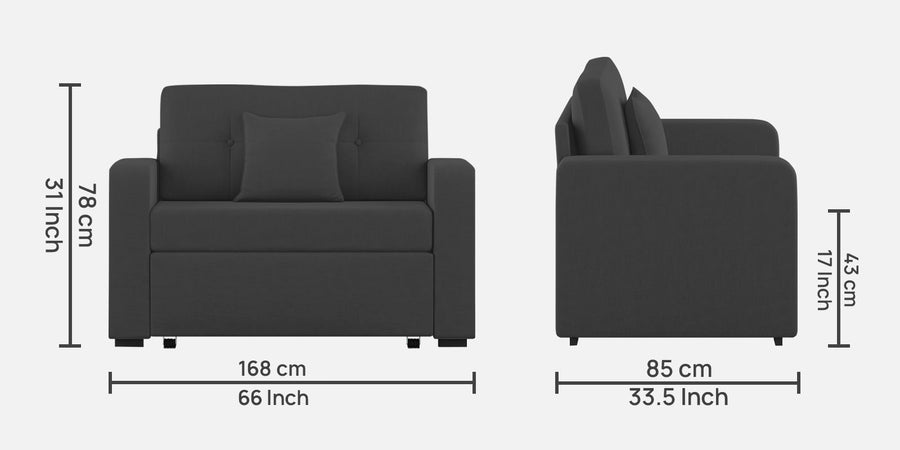 Rocky Fabric 2 Seater Pull Out Sofa Cum Bed In Charcoal Grey Colour With Storage - Febonic Living