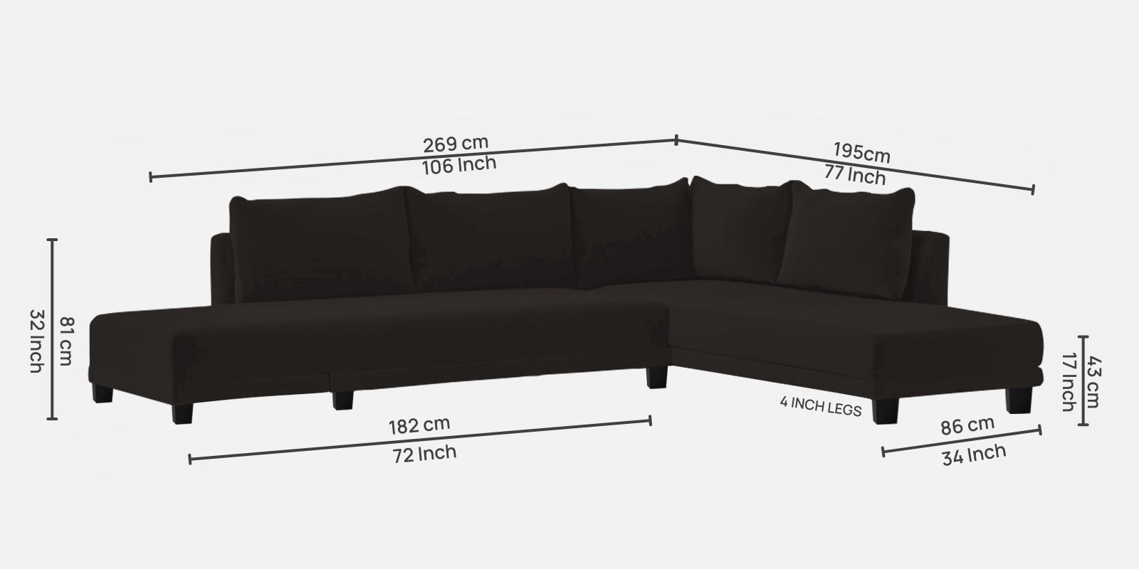 Ira Fabric LHS 6 Seater Sofa Cum Bed In Cara Brown Colour