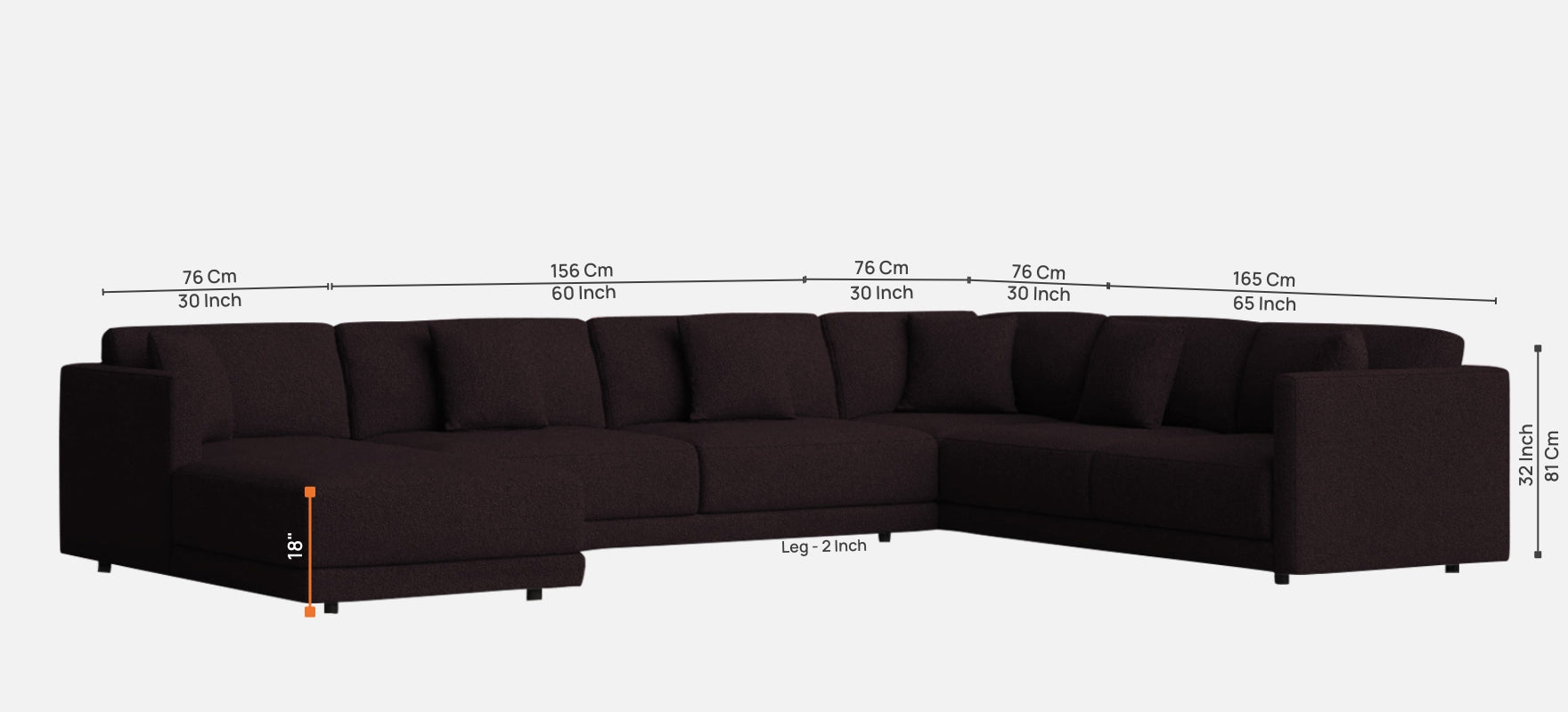 Carlin Fabric RHS 8 Seater Sectional Sofa In Cara Brown Colour