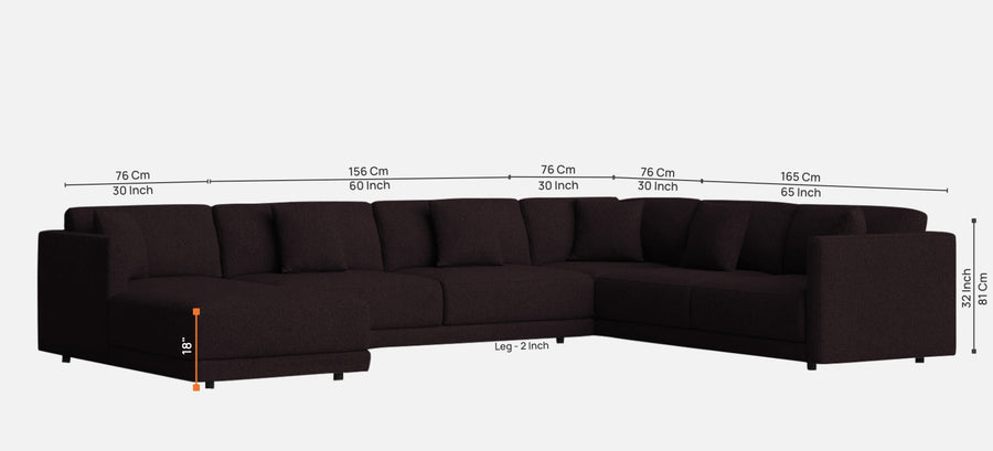 Carlin Fabric Rhs 8 Seater Sectional Sofa In Cara Brown Colour - Febonic Living