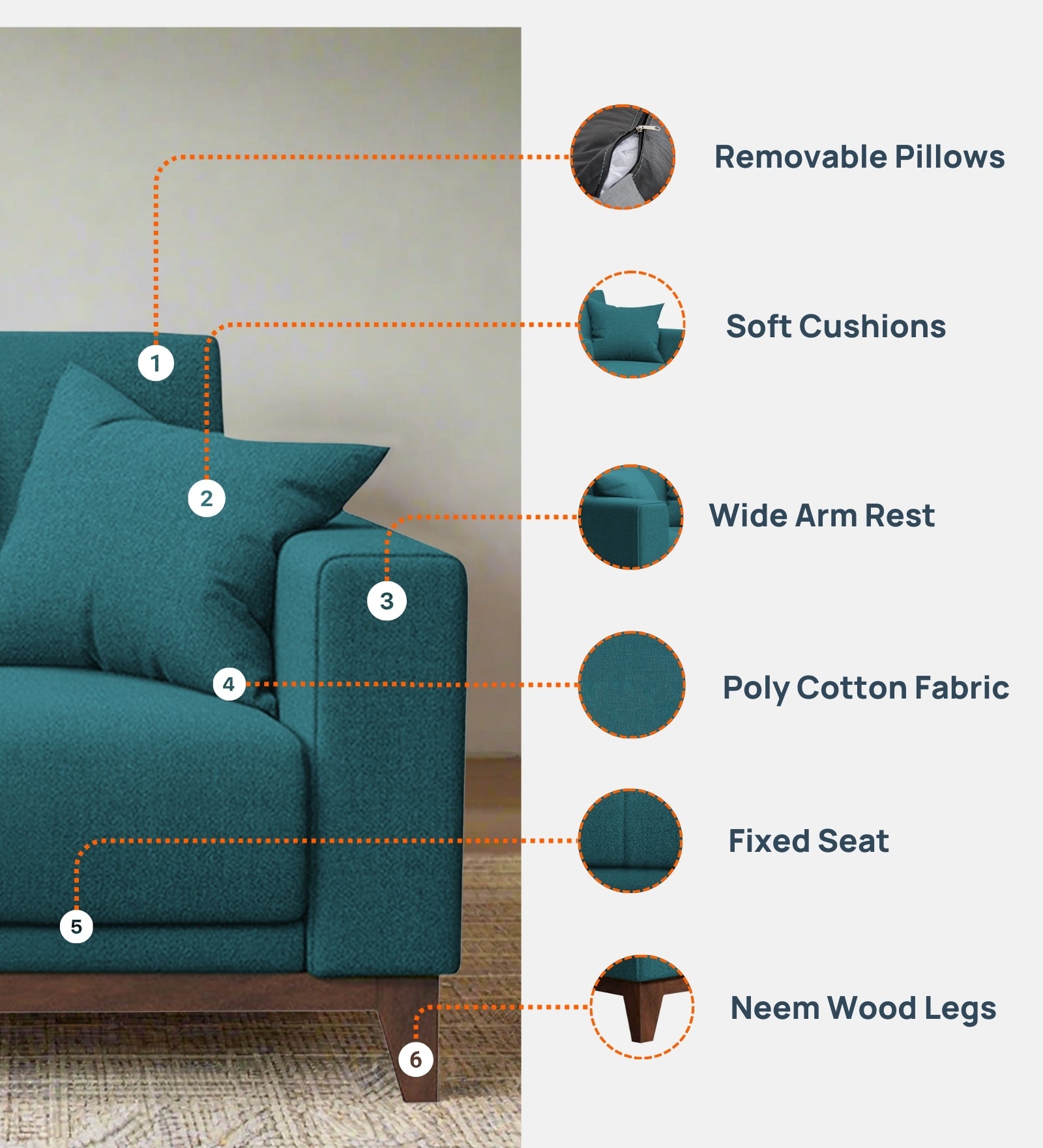 Luca Fabric 1 Seater Sofa in Sage Green Colour