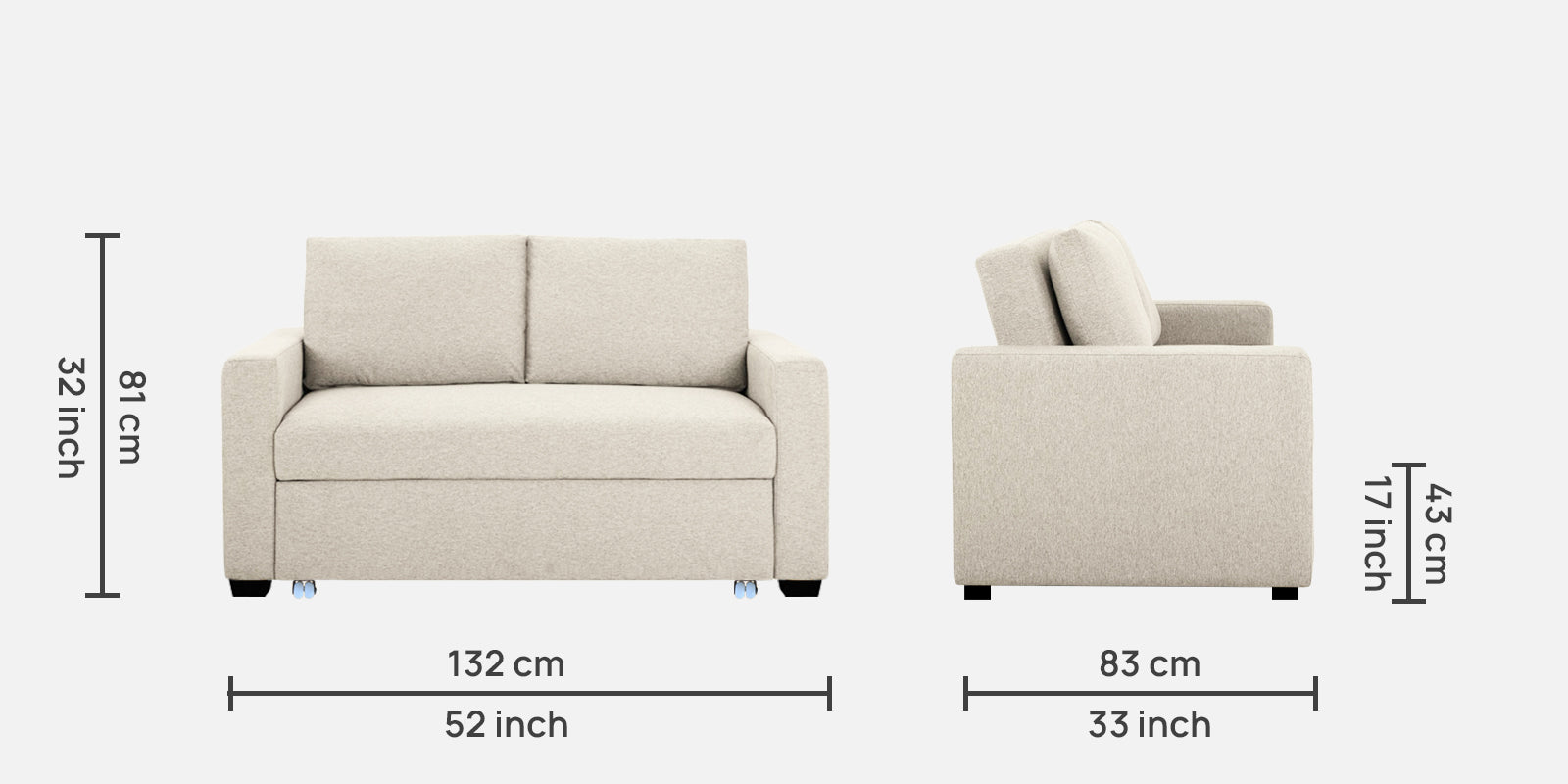 Lobby Fabric 2 Seater Pull Out Sofa Cum Bed In Ivory Cream Colour