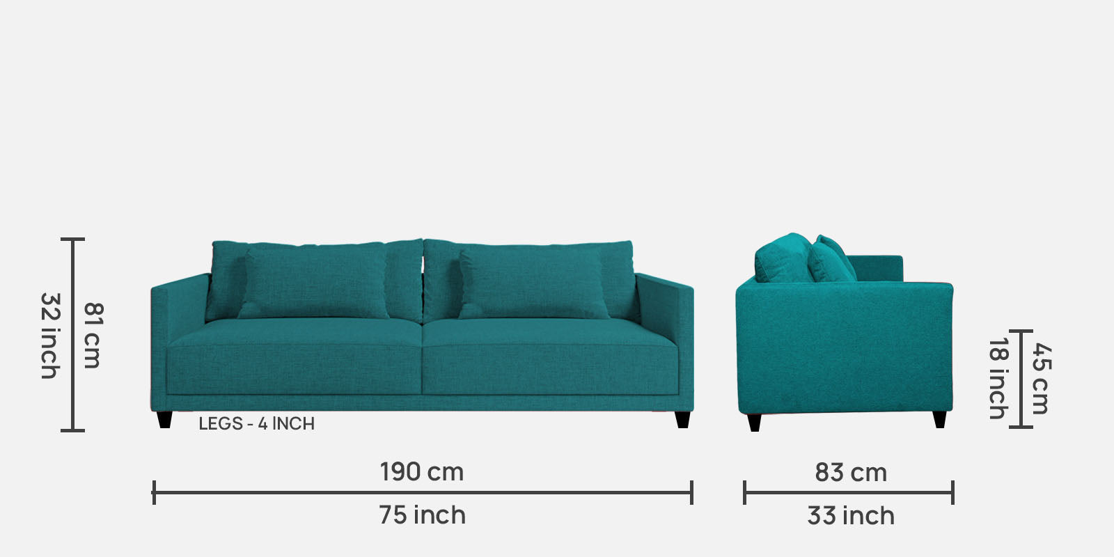 Kera Fabric 3 Seater Sofa in Sea green Colour