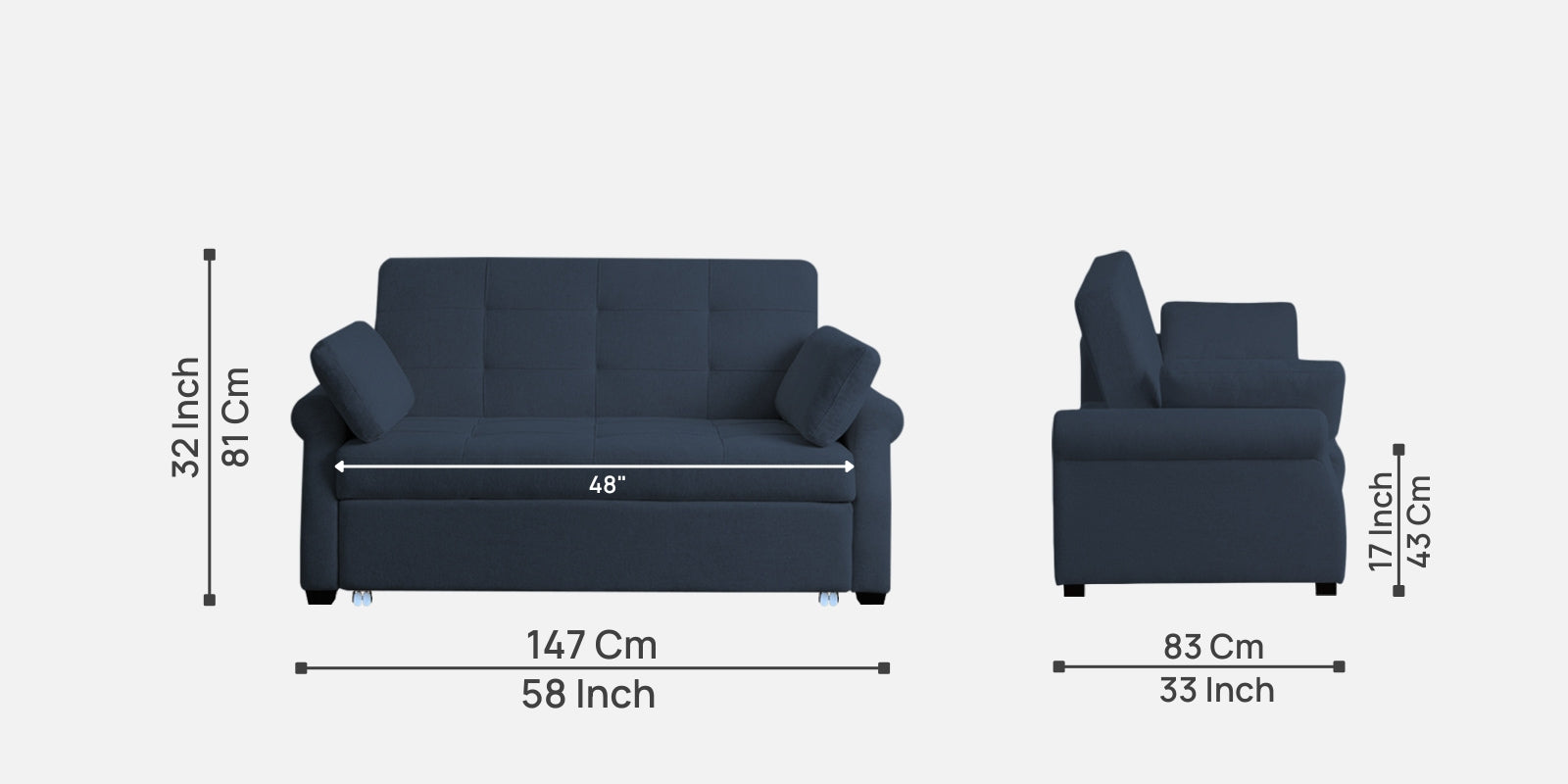 Fornia Fabric 2 Seater Pull Out Sofa Cum Bed In Denim Blue Colour