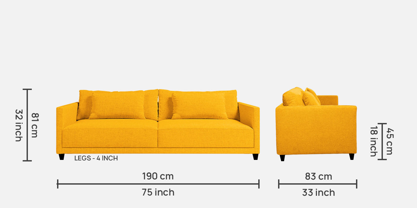 Kera Fabric 3 Seater Sofa in Bold Yellow Colour