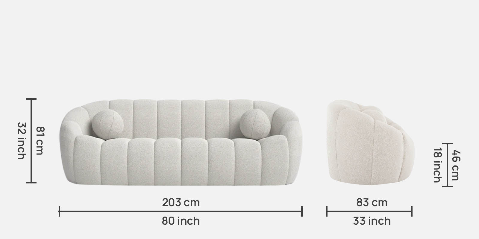 Boucle Fur Fabric 3 Seater Sofa in Bright White Colour