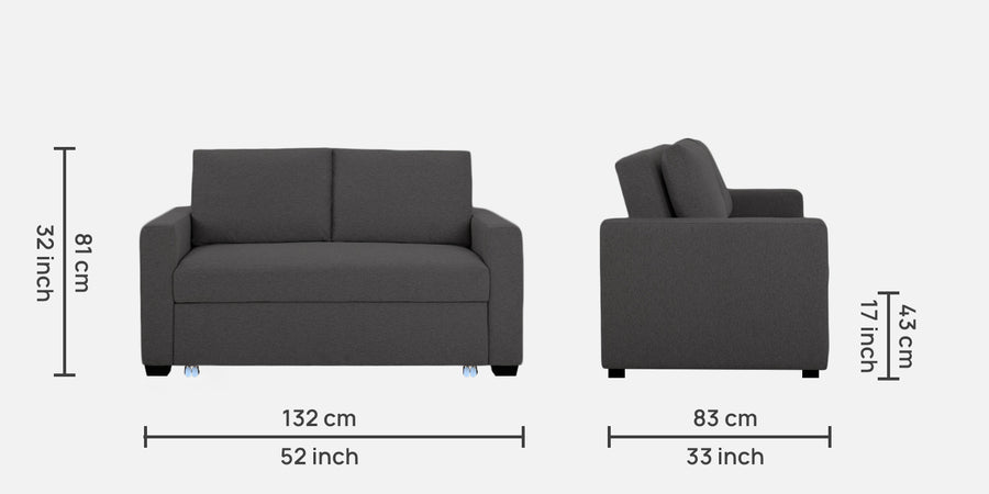 Lobby Fabric 2 Seater Pull Out Sofa Cum Bed In Charcoal Grey Colour - Febonic Living