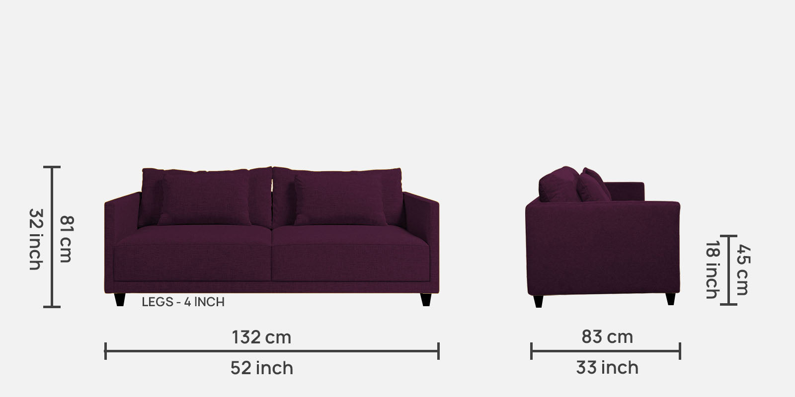 Kera Fabric 2 Seater Sofa in Greek Purple Colour