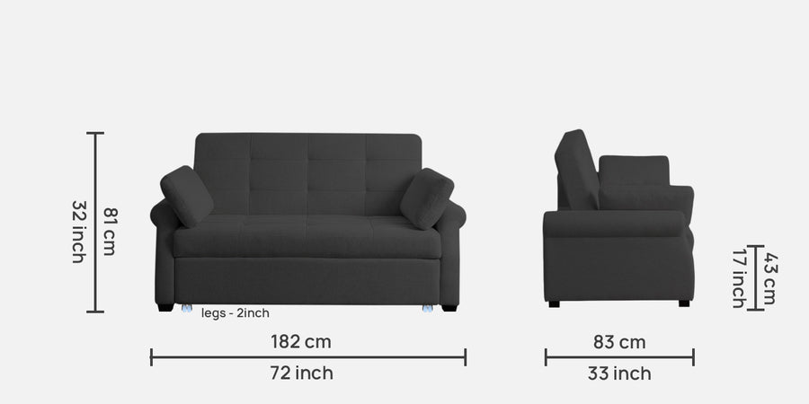 Fornia Fabric 3 Seater Pull Out Sofa Cum Bed In Charcoal Grey Colour - Febonic Living