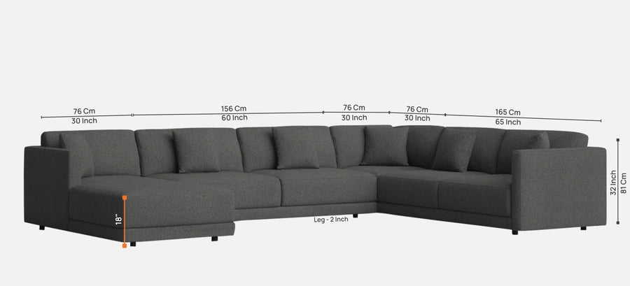 Carlin Fabric Rhs 8 Seater Sectional Sofa In Charcoal Grey Colour - Febonic Living