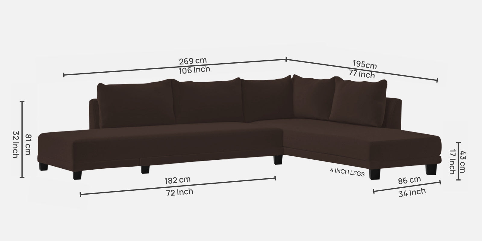 Ira Fabric LHS 6 Seater Sofa Cum Bed In Coffee Brown Colour