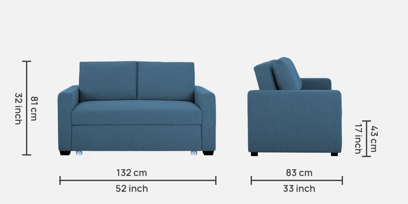 Lobby Fabric 2 Seater Pull Out Sofa Cum Bed In Light Blue Colour