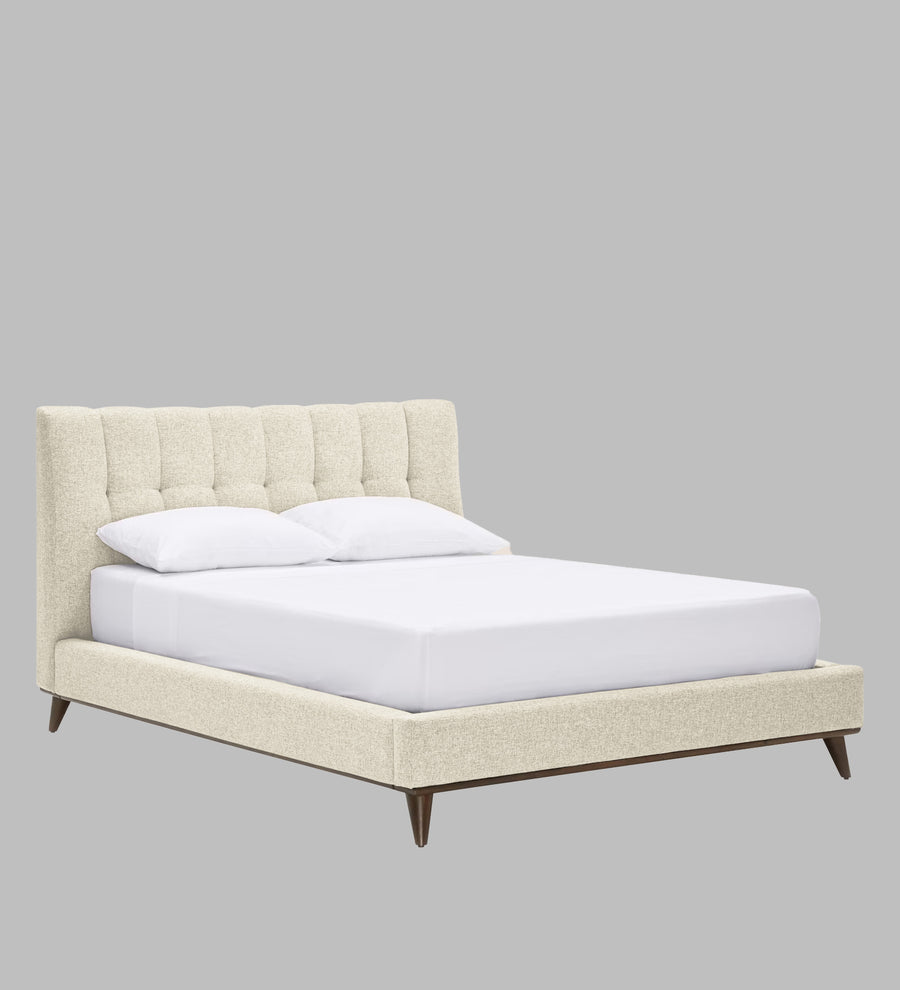 Jasmin Fabric Upholstered Queen Bed In Ivory Cream Colour - Febonic Living