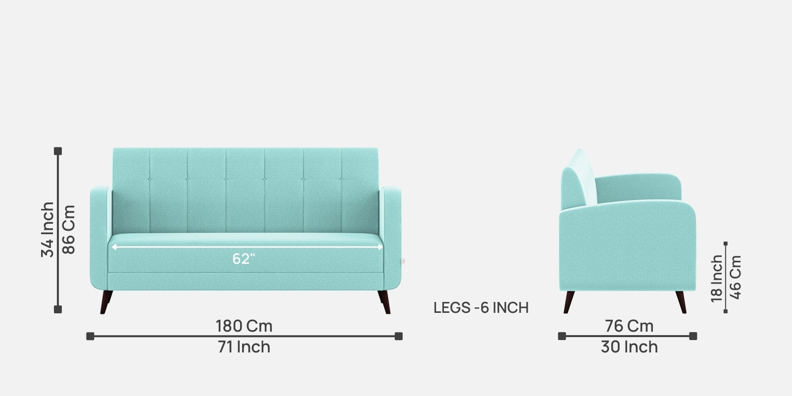 Wiki Velvet 3 Seater Sofa in Barmunda Aqua Colour