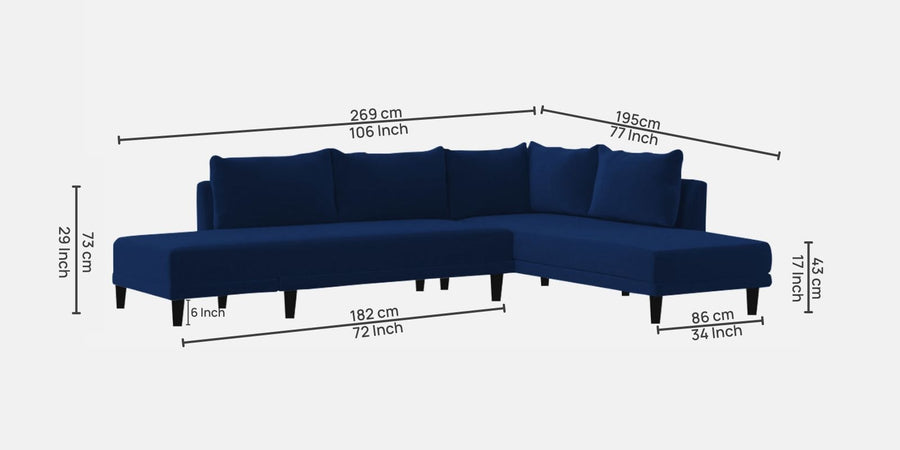 Ira Fabric Rhs 6 Seater Convertible Sofa Cum Bed In Royal Blue Colour - Febonic Living