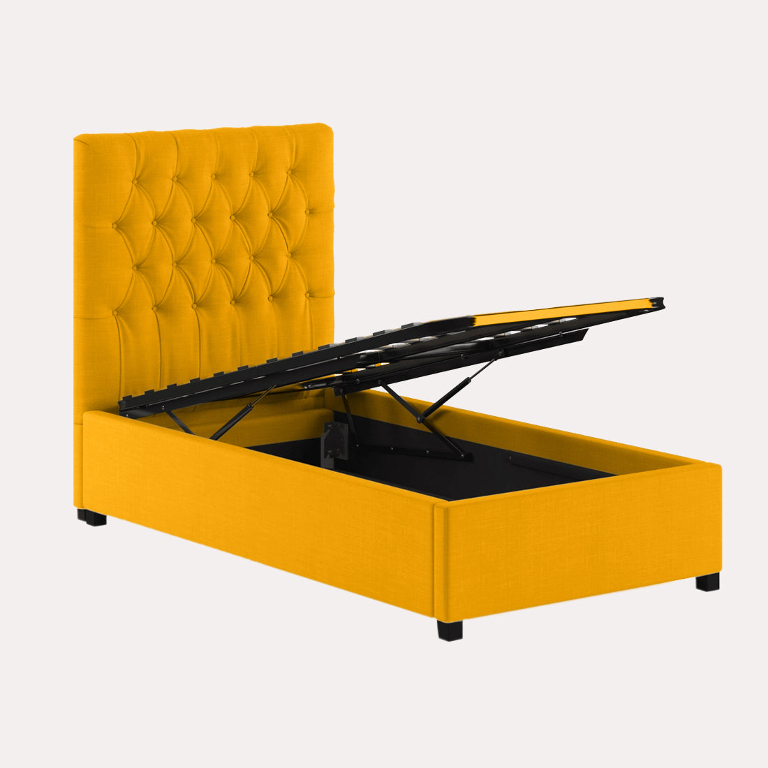 Isko Fabric Upholstered Single Bed in Bold Yellow Colour with Box Storage