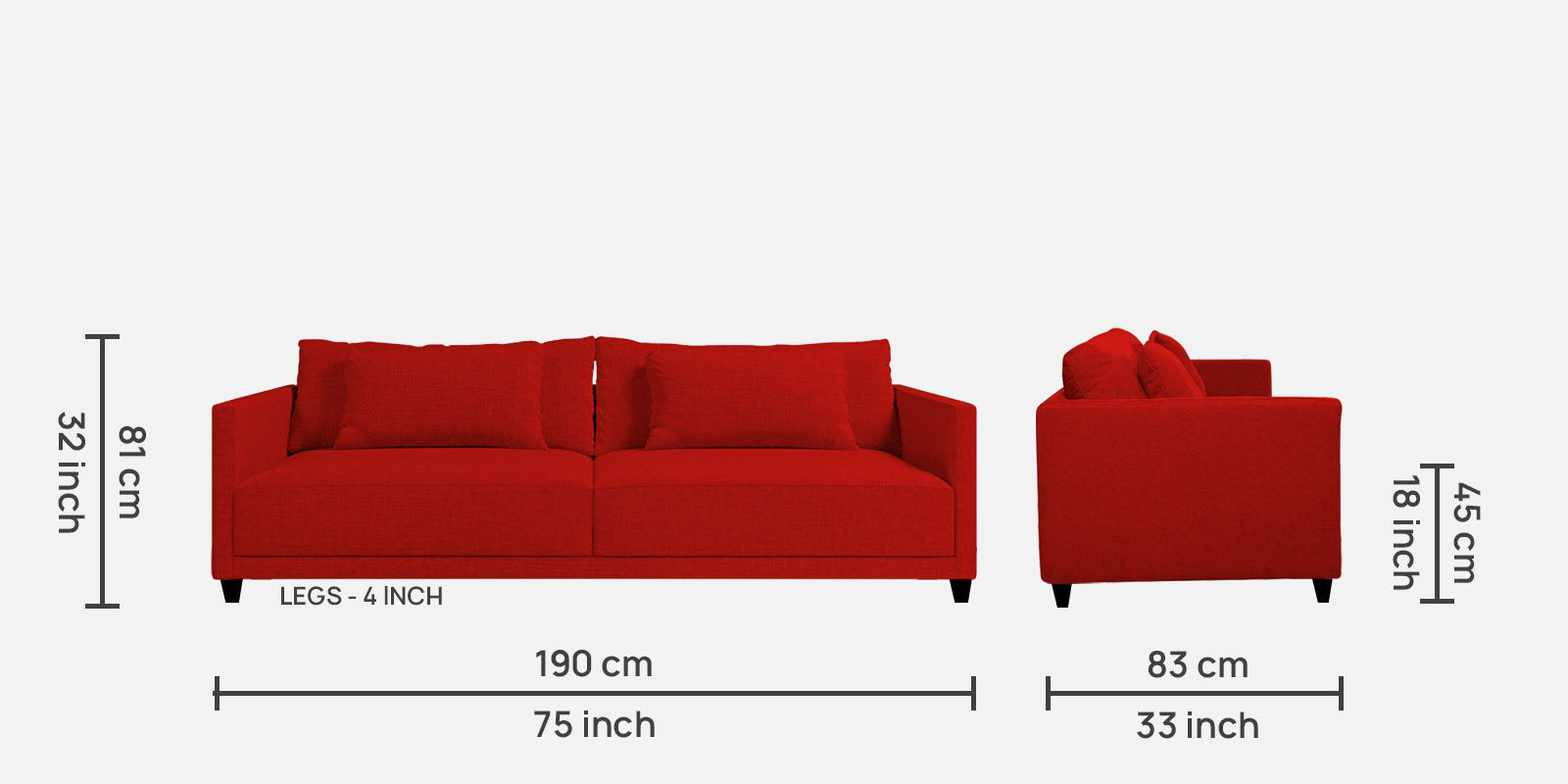 Kera Fabric 3 Seater Sofa in Ruby Red Colour