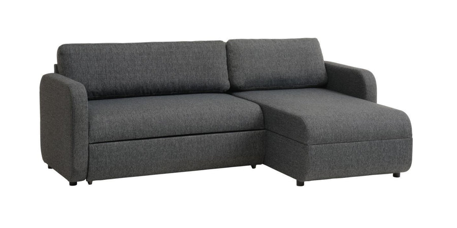 Bison Fabric 3 Seater Sectional With Pull Out Sofa Cum Bed In Charcoal Grey Colour - Febonic Living