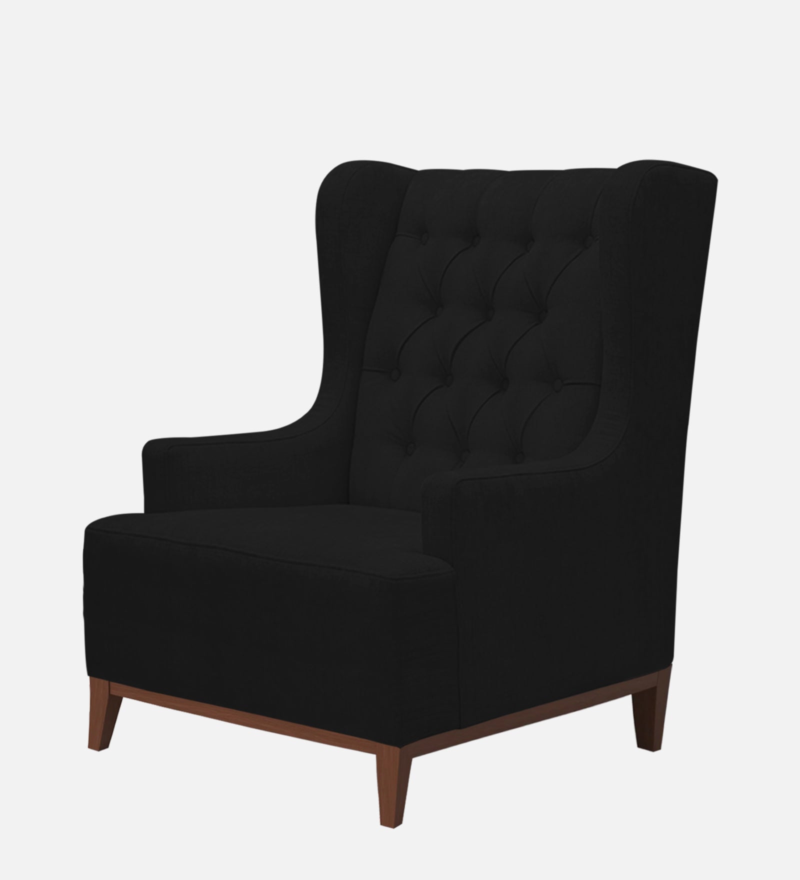 Kuchi Fabric 1 Seater Wing Chair Sofa in Zed Black Colour